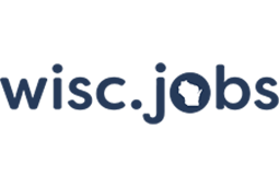 Dark blue Wisc.Jobs logo on a white background. There is an outline of the state of Wisconsin in the middle of the "o" in "Jobs"